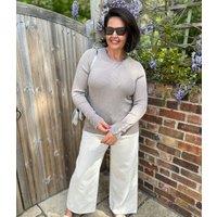 Taupe Ribbed Button Cuff Jumper Size 8