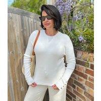 Ivory Ribbed Button Cuff Jumper Size 20