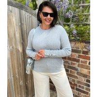 Grey Ribbed Button Cuff Jumper Size 20