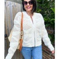 Ecru Cotton Blend Crochet Stitch Cardigan Size 22