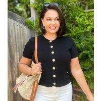 Black Gold Button Short Sleeve Cardigan Size 8/10