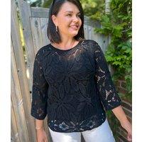 Black Crochet 3/4 Sleeve Top Size 14-16