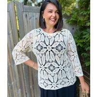 Natural Crochet 3/4 Sleeve Top Size 14-16