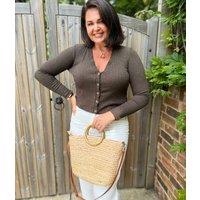 Khaki Ribbed Fitted Cardigan Size 16/18