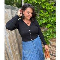 Black Ribbed Fitted Cardigan Size 16/18