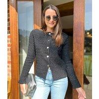 Black Metallic Thread Textured Cardigan Size 12/14