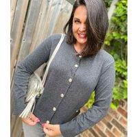 Grey Cardigan Sweater with Gold Buttons Size 14/16