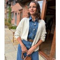 Stylish Edge-to-Edge Ivory Cotton Rich Cardigan Size 20/22