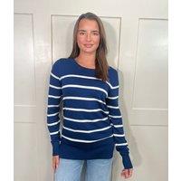 Navy & White Stripe Fine Knit Jumper Size 8