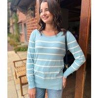 Aqua & White Stripe Fine Knit Jumper Size 12