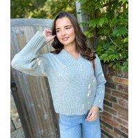 Grey V Neck Knitted Jumper Size 12/14