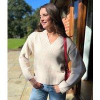 Natural V Neck Knitted Jumper Size 12/14
