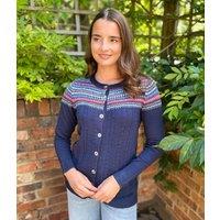 Navy Fairisle Crew Neck Cardigan Size 18/20