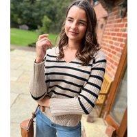 Soft Touch V Neck Striped Jumper Size 12/14