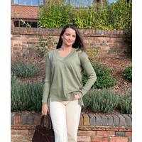 Sage Fine Knit V Neck Tunic Jumper Size 6/8