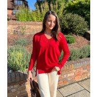 Red Fine Knit V Neck Tunic Jumper Size 6/8