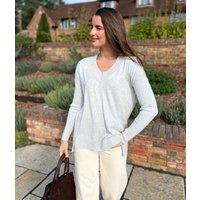 Grey Fine Knit V Neck Tunic Jumper Size 8/10