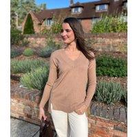 Caramel Fine Knit V Neck Tunic Jumper Size 8/10