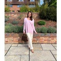 Pink Fine Knit V Neck Tunic Jumper Size 8/10