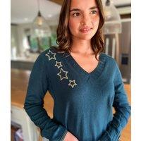 Teal Embroidered Gold Star Jumper Size 24/26