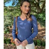 Denim Blue V Neck Cable Twist Jumper Size 14