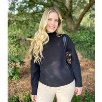 Black Turtle Neck Ribbed Batwing Jumper Size 12/14