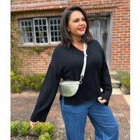 Black V Neck Fine Merino Wool Jumper Size 14/16