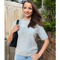 Grey Marl Air Yarn Short Sleeve Crew Neck Jumper Size 16/18