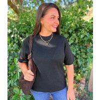 Black Air Yarn Short Sleeve Crew Neck Jumper Size 8/10