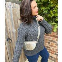 Chunky Grey Cable Roll Neck Jumper Size 16/18