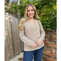 Beige Collared Cable Knit V Neck Jumper Size 6/8
