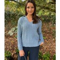 Blue Collared Cable Knit V Neck Jumper Size 20/22