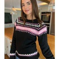 Black & Pink Fairisle Jumper Size 18/20