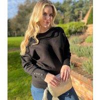 Black Batwing Pearl Cuff Jumper Size 14/16