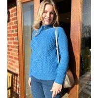 Blue Funnel Neck Cable Knit Jumper Size 14