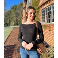 Black Merino Wool Ribbed Boatneck Jumper Size 16