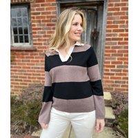 Black & Brown Soft Touch Striped Knitted Rugby Jumper Size 24/26