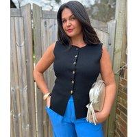 Black Neve Ribbed Knitted Waistcoat Size 16