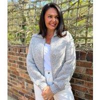 Grey Boucle Wool Blend Zip Up Jumper Size 8/10
