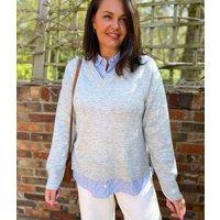 Grey V Neck Mock Shirt Jumper Size 20/22