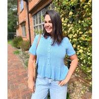 Blue Short Sleeve Peplum Cardigan Size 8/10