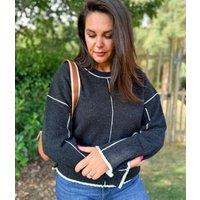 Charcoal Tipped Lambswool Premium Crew Neck Jumper Size 8/10