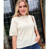 Ecru Flower Embellished Short Sleeve Jumper Size 20/22