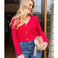 Red V Neck Alpaca Blend Short Cardigan Size 8/10