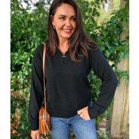 Women's Black Double V Neck Air Yarn Jumper Size 6/8