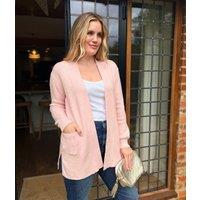Pink Ribbed Edge to Edge Longline Cardigan Size 24
