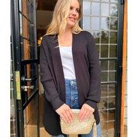 Black Ribbed Edge to Edge Longline Cardigan Size 14