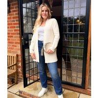 Ivory Ribbed Edge to Edge Longline Cardigan Size 8