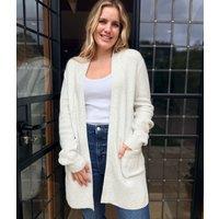 Light Grey Marl Ribbed Edge to Edge Longline Cardigan Size 16