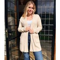 Beige Marl Ribbed Edge to Edge Longline Cardigan Size 8